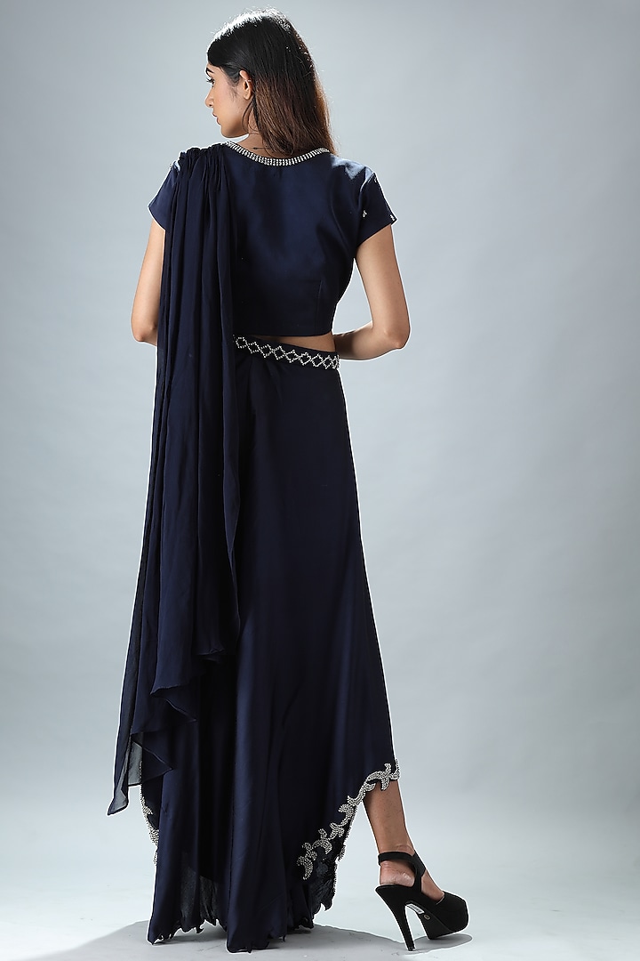 Navy Blue Flared Palazzo Pant Set by Siddh by Deepa Goel at Pernia's Pop Up Shop