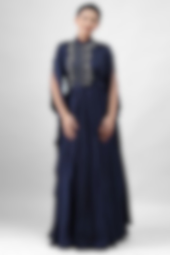 Navy Blue Embroidered Gown by Siddh by Deepa Goel