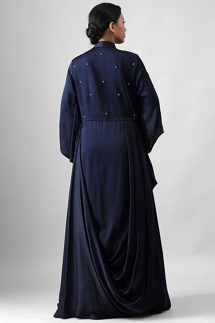 Navy Blue Embroidered Gown by Siddh by Deepa Goel at Pernia's Pop Up Shop