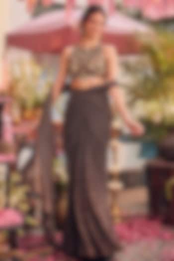 Brown Lycra Pre-Draped Wedding Saree Set by Swish By dolcy and Simran at Pernia's Pop Up Shop