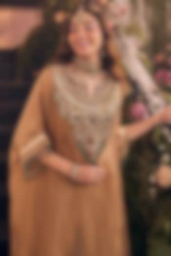 Gold Tissue & Polyester Hand Embellished Kaftan Set by Swish By dolcy and Simran at Pernia's Pop Up Shop