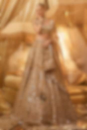 Golden Tissue Mirror Embellished Bridal Lehenga Set by Swish By dolcy and Simran at Pernia's Pop Up Shop