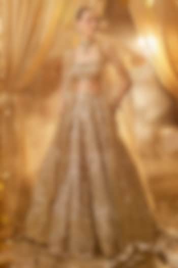 Golden Tissue Hand Embellished Bridal Lehenga Set by Swish By dolcy and Simran at Pernia's Pop Up Shop