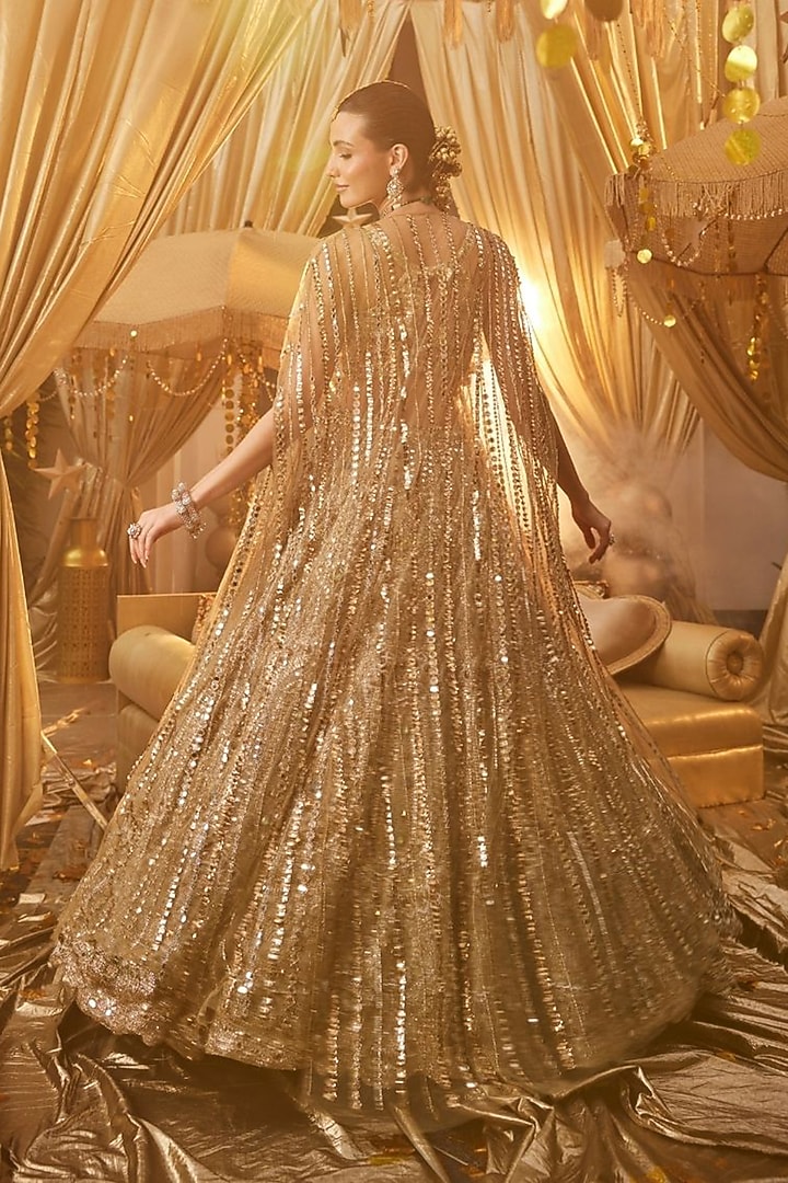 Golden Tissue Hand Embellished Bridal Lehenga Set by Swish By dolcy and Simran at Pernia's Pop Up Shop