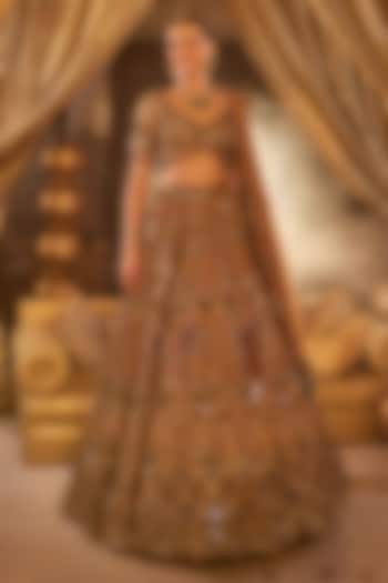 Golden Tissue & Organza Hand Embellished Bridal Lehenga Set by Swish By dolcy and Simran at Pernia's Pop Up Shop