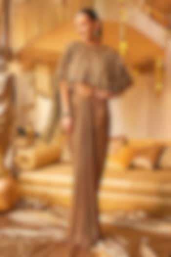 Golden Polyester Draped Skirt Set by Swish By dolcy and Simran at Pernia's Pop Up Shop