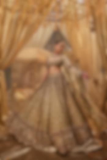 Olive Tissue Hand Embellished Bridal Lehenga Set by Swish By dolcy and Simran at Pernia's Pop Up Shop