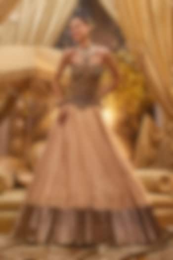 Golden Tissue Hand Embellished Wedding Lehenga Set by Swish By dolcy and Simran at Pernia's Pop Up Shop