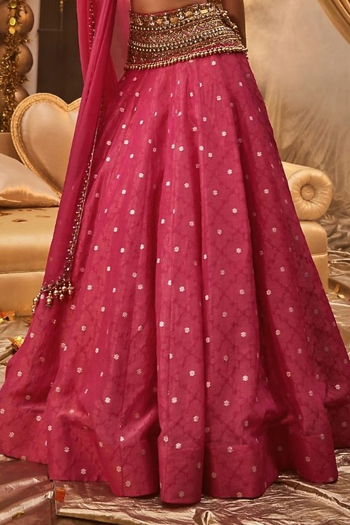 Pink Banarasi Hand Embellished Wedding Lehenga Set by Swish By dolcy and Simran at Pernia's Pop Up Shop