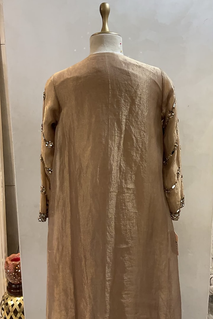Bronze Tissue Hand Embellished Kurta Set by Swish By dolcy and Simran at Pernia's Pop Up Shop