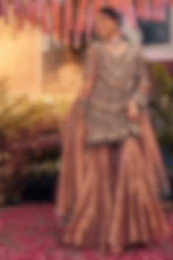 Rose Gold Tissue Polyester Bridal Sharara Set by Swish By dolcy and Simran at Pernia's Pop Up Shop