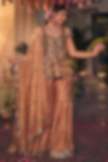 Gold Tissue Hand Embellished Bridal Sharara Set by Swish By dolcy and Simran at Pernia's Pop Up Shop
