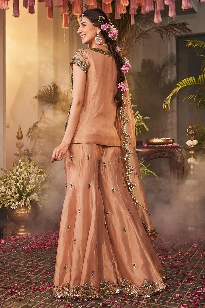 Gold Tissue Hand Embellished Bridal Sharara Set by Swish By dolcy and Simran at Pernia's Pop Up Shop