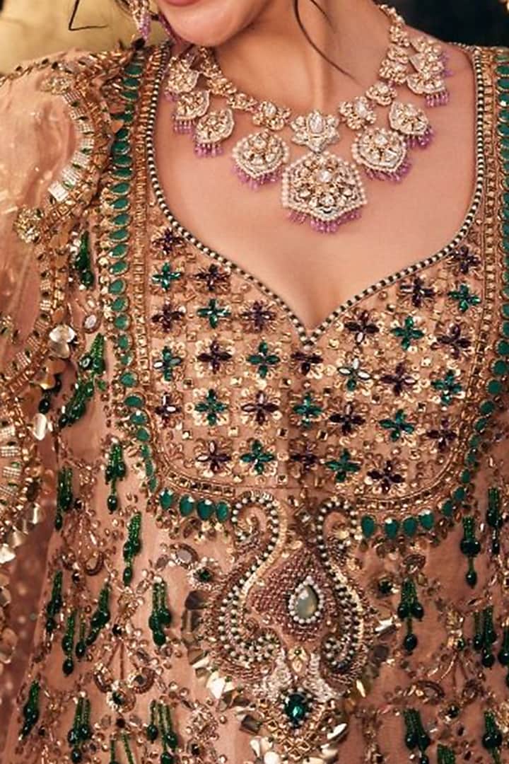 Gold Tissue Hand Embellished Bridal Sharara Set by Swish By dolcy and Simran at Pernia's Pop Up Shop