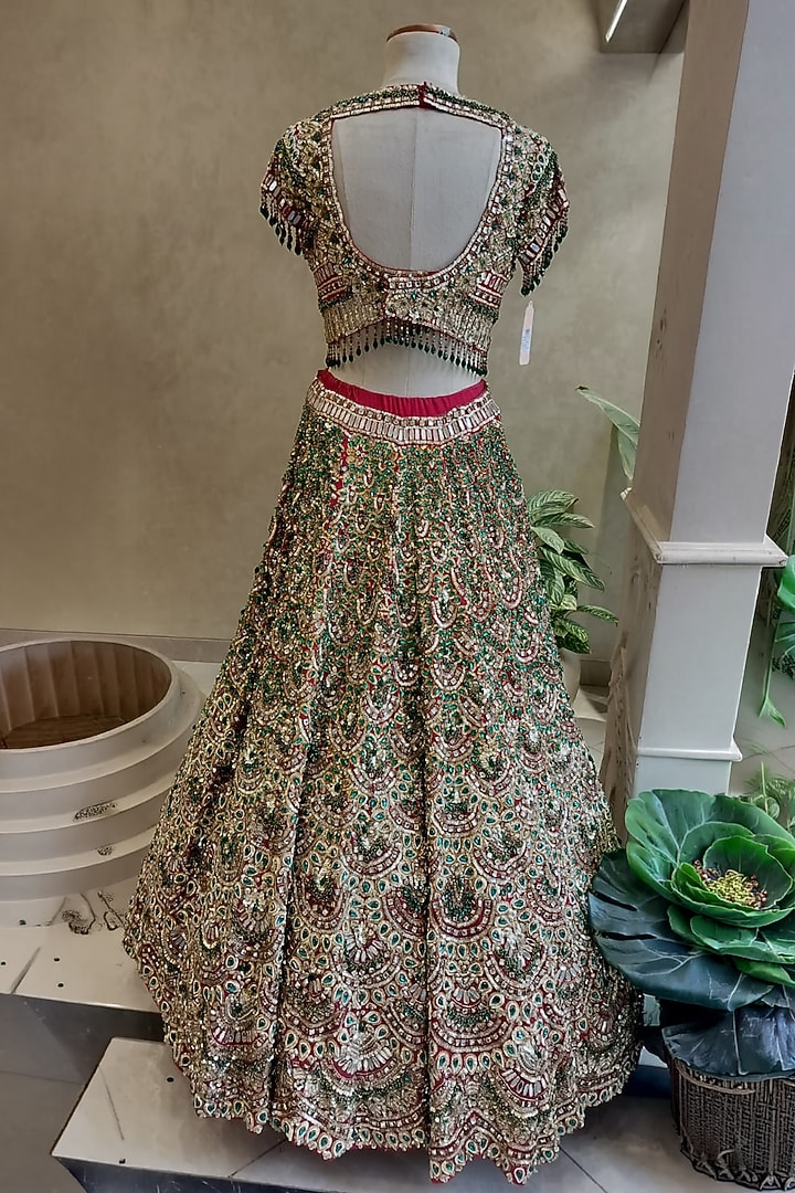 Gold Tissue Polyester Hand Embellished Bridal Lehenga Set by Swish By dolcy and Simran at Pernia's Pop Up Shop