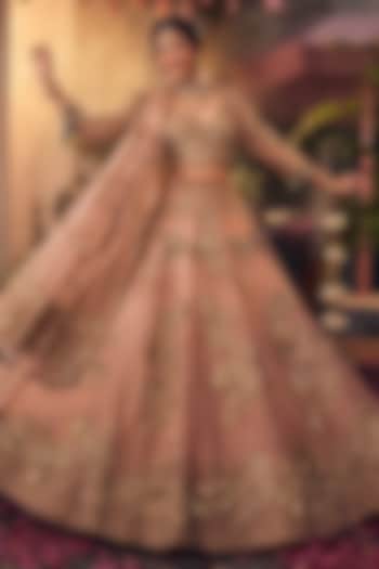 Blush Pink Tissue Polyester Hand Embellished Bridal Lehenga Set by Swish By dolcy and Simran at Pernia's Pop Up Shop
