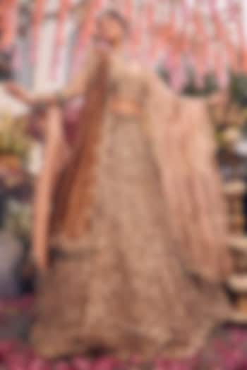 Bronze Tissue Hand Embellished Bridal Lehenga Set by Swish By dolcy and Simran at Pernia's Pop Up Shop