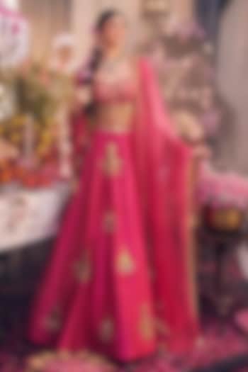 Pink Raw Silk Hand Embellished Bridal Lehenga Set by Swish By dolcy and Simran at Pernia's Pop Up Shop