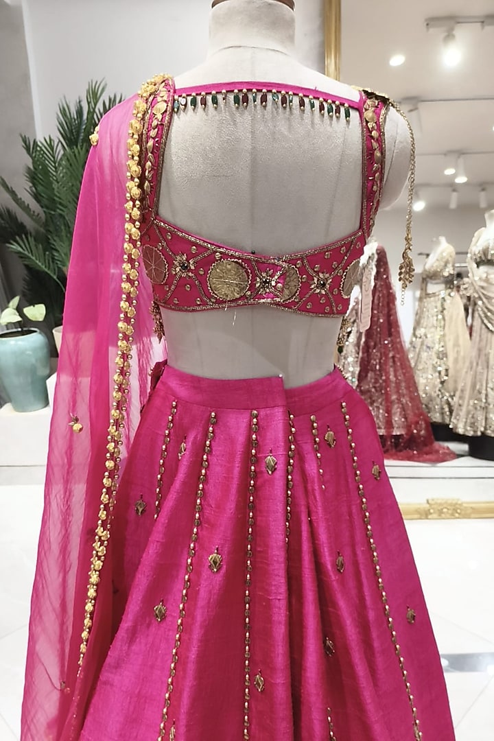 Pink Raw Silk Hand Embellished Bridal Lehenga Set by Swish By dolcy and Simran at Pernia's Pop Up Shop