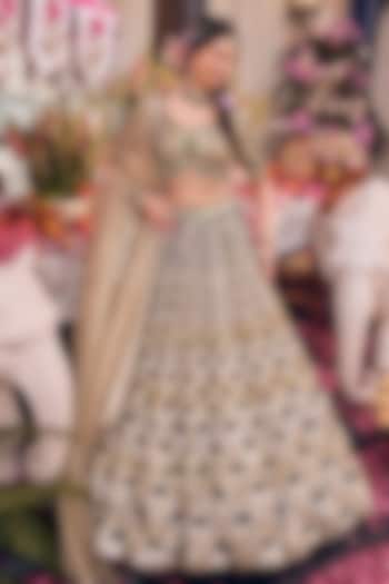 Gold Tissue & Polyester Hand Embellished Bridal Lehenga Set by Swish By dolcy and Simran at Pernia's Pop Up Shop
