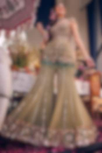Olive Net Hand Embellished Bridal Sharara Set by Swish By dolcy and Simran at Pernia's Pop Up Shop