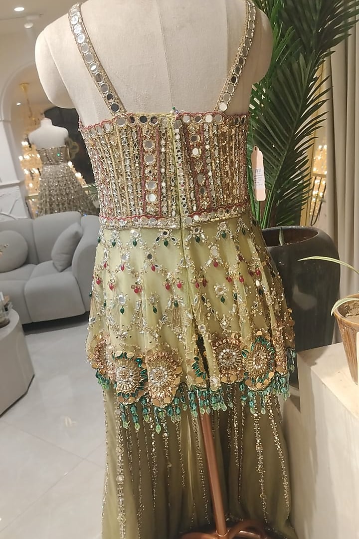 Olive Net Hand Embellished Bridal Sharara Set by Swish By dolcy and Simran at Pernia's Pop Up Shop