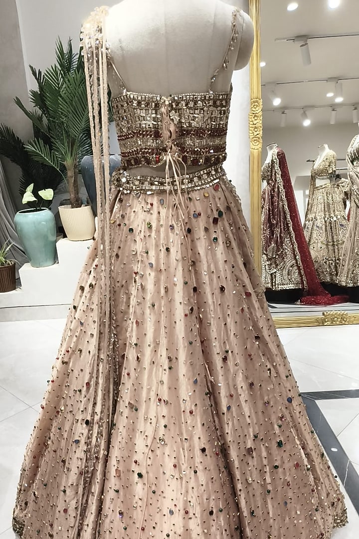 Gold Tissue & Polyester Hand Embellished Bridal Lehenga Set by Swish By dolcy and Simran at Pernia's Pop Up Shop