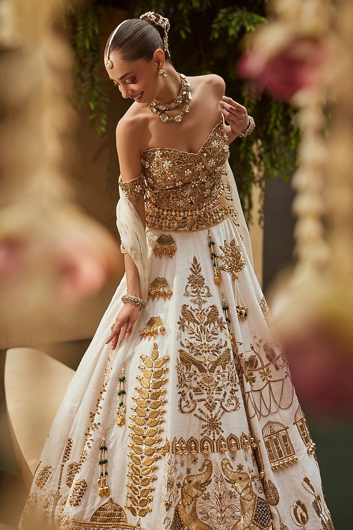 Off-White Raw Silk Hand Embellished Bridal Lehenga Set by Swish By dolcy and Simran at Pernia's Pop Up Shop