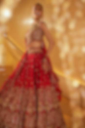 Red Raw Silk Embellished Bridal Lehenga Set by Swish By dolcy and Simran at Pernia's Pop Up Shop