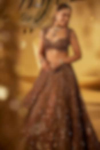 Deep Red Tissue Embellished Bridal Lehenga Set by Swish By dolcy and Simran at Pernia's Pop Up Shop