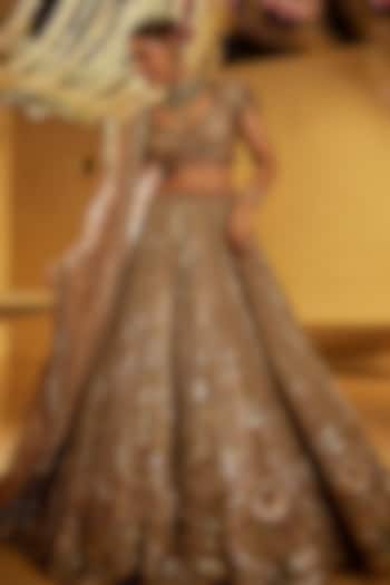 Gold Net Hand Embellished Bridal Lehenga Set by Swish By dolcy and Simran at Pernia's Pop Up Shop