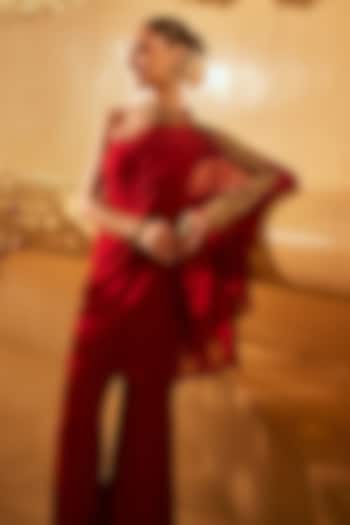 Red Georgette Embellished Kaftan Set by Swish By dolcy and Simran at Pernia's Pop Up Shop