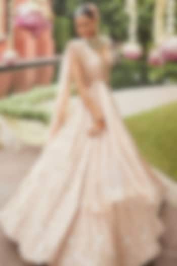 Blush Pink Satin Organza Hand Embellished Bridal Lehenga Set by Swish By dolcy and Simran at Pernia's Pop Up Shop