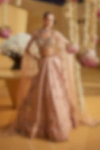 Blush Pink Raw Silk Hand Embellished Wedding Lehenga Set by Swish By dolcy and Simran at Pernia's Pop Up Shop
