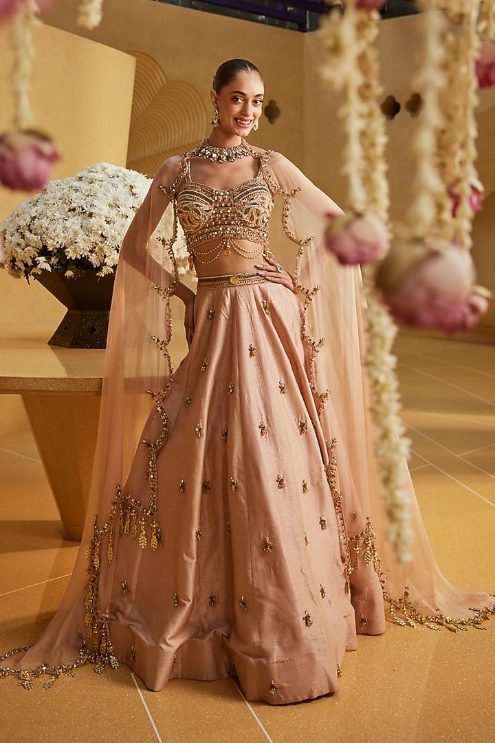 Blush Pink Raw Silk Hand Embellished Wedding Lehenga Set by Swish By dolcy and Simran at Pernia's Pop Up Shop
