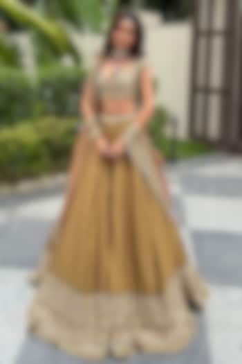 Olive Raw Silk Hand Embellished Bridal Lehenga Set by Swish By dolcy and Simran at Pernia's Pop Up Shop