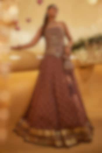 Mauve Silk Hand Embellished Skirt Set by Swish By dolcy and Simran at Pernia's Pop Up Shop
