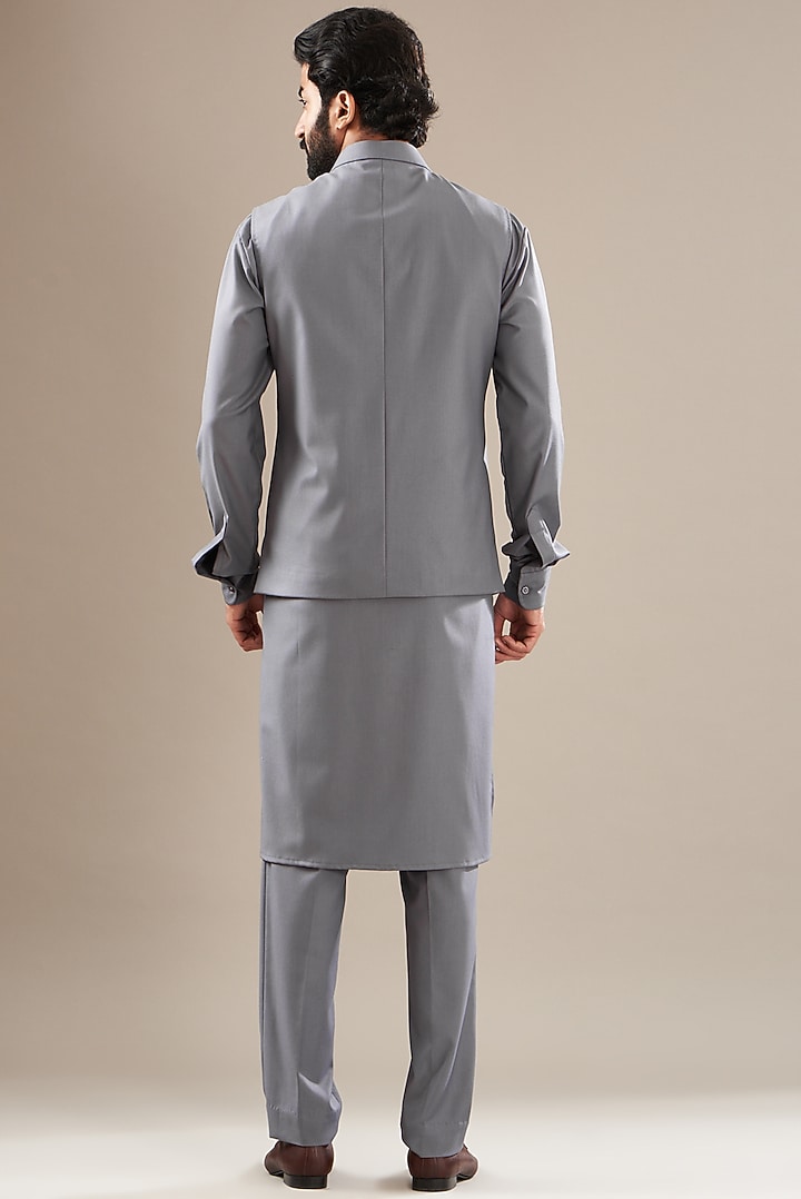 Grey Wool Viscose Blend Bundi Jacket Set by SBJ at Pernia's Pop Up Shop