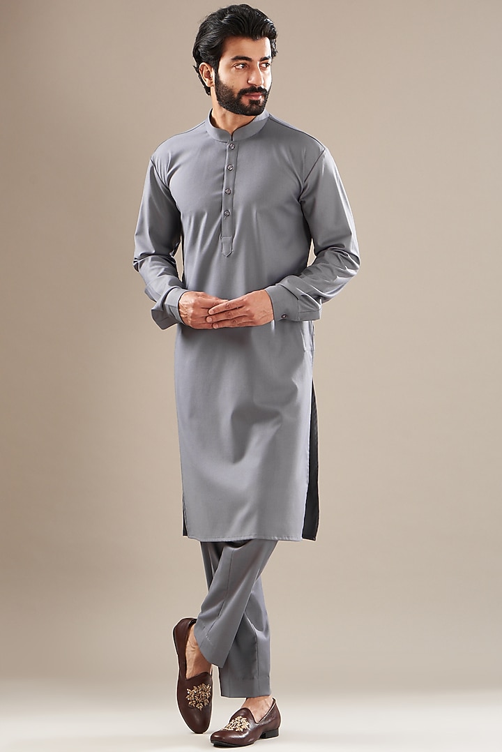 Grey Wool Viscose Blend Bundi Jacket Set by SBJ at Pernia's Pop Up Shop