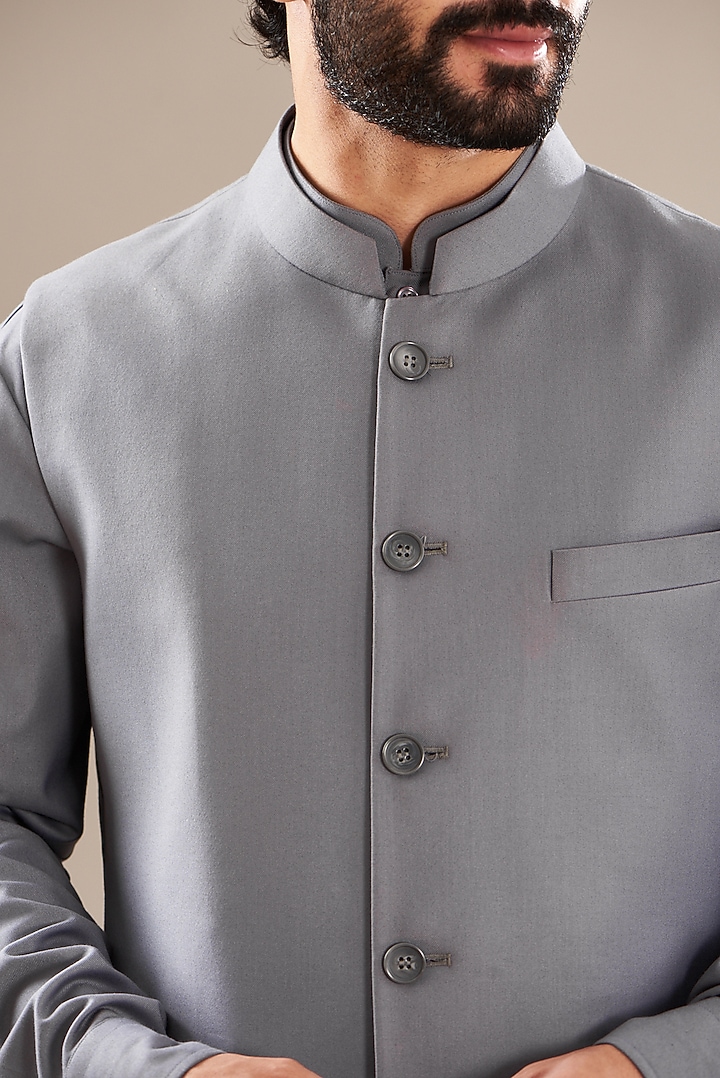 Grey Wool Viscose Blend Bundi Jacket Set by SBJ at Pernia's Pop Up Shop
