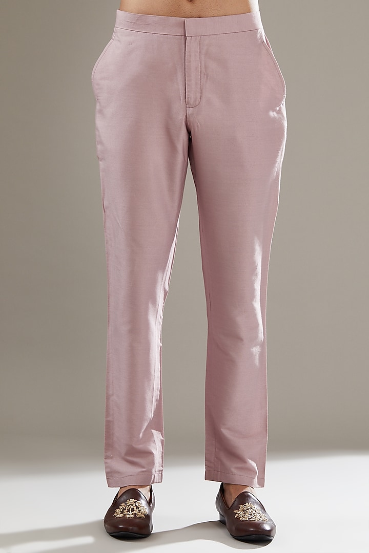 Light Mauve Raw Silk Thread Embroidered Bundi Jacket Set by SBJ at Pernia's Pop Up Shop