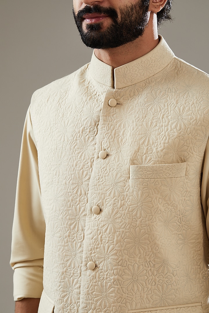 Gold Wool Viscose Blend Bundi Jacket Set by SBJ at Pernia's Pop Up Shop