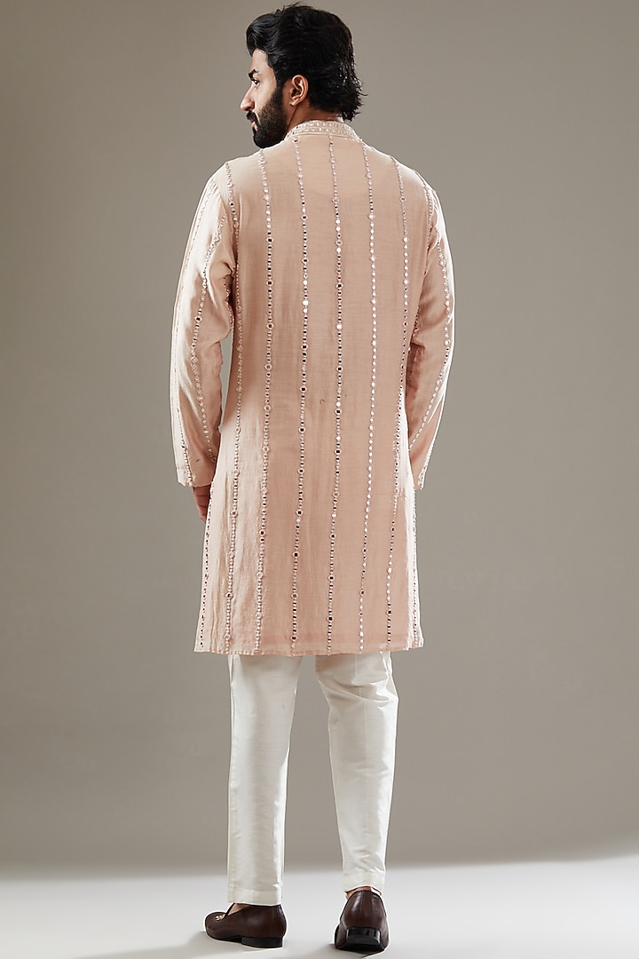 Peach Chanderi Silk Mirror Embellished Kurta Set by SBJ at Pernia's Pop Up Shop