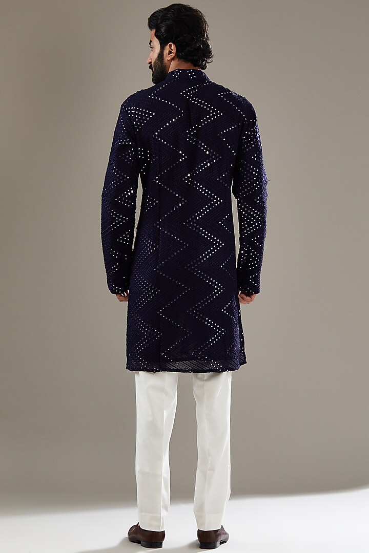 Dark Blue Georgette Embroidered Kurta Set by SBJ at Pernia's Pop Up Shop