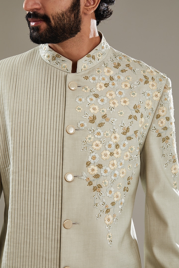 Mint Green Embroidered Jodhpuri Set by SBJ at Pernia's Pop Up Shop