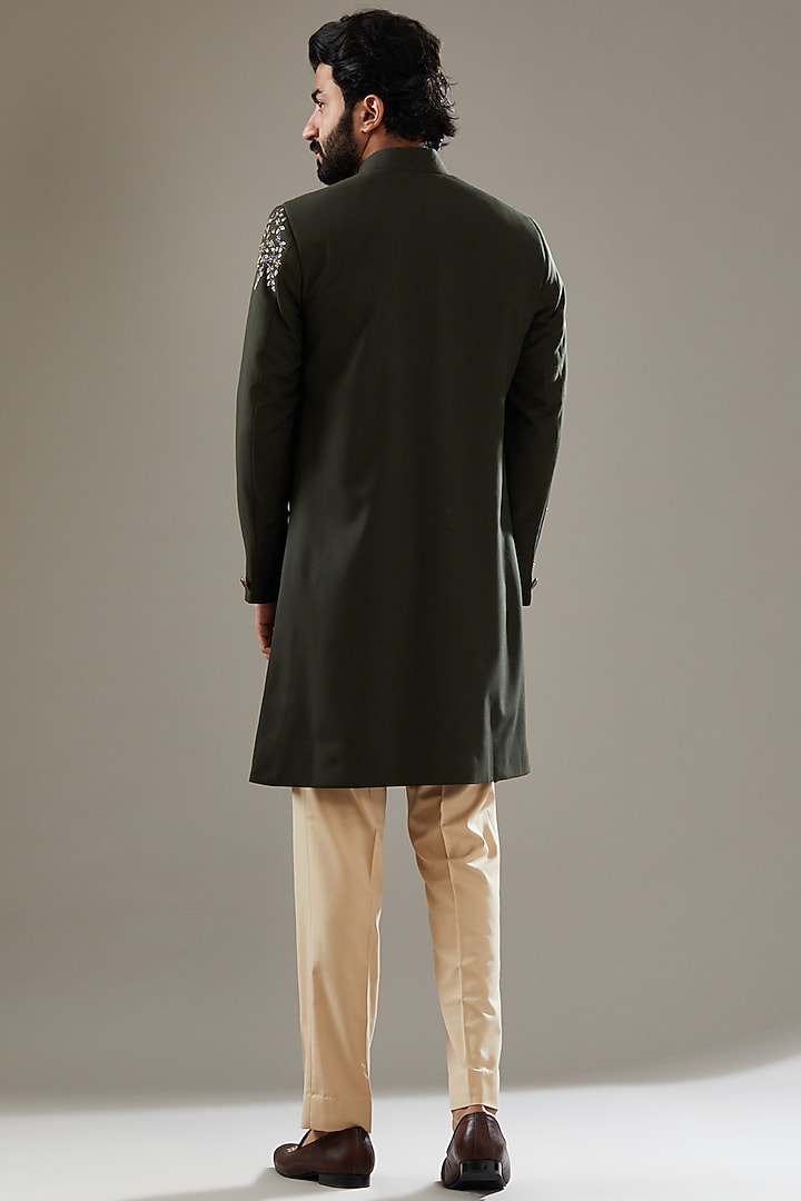 Dark Green Embroidered Jodhpuri Set by SBJ at Pernia's Pop Up Shop