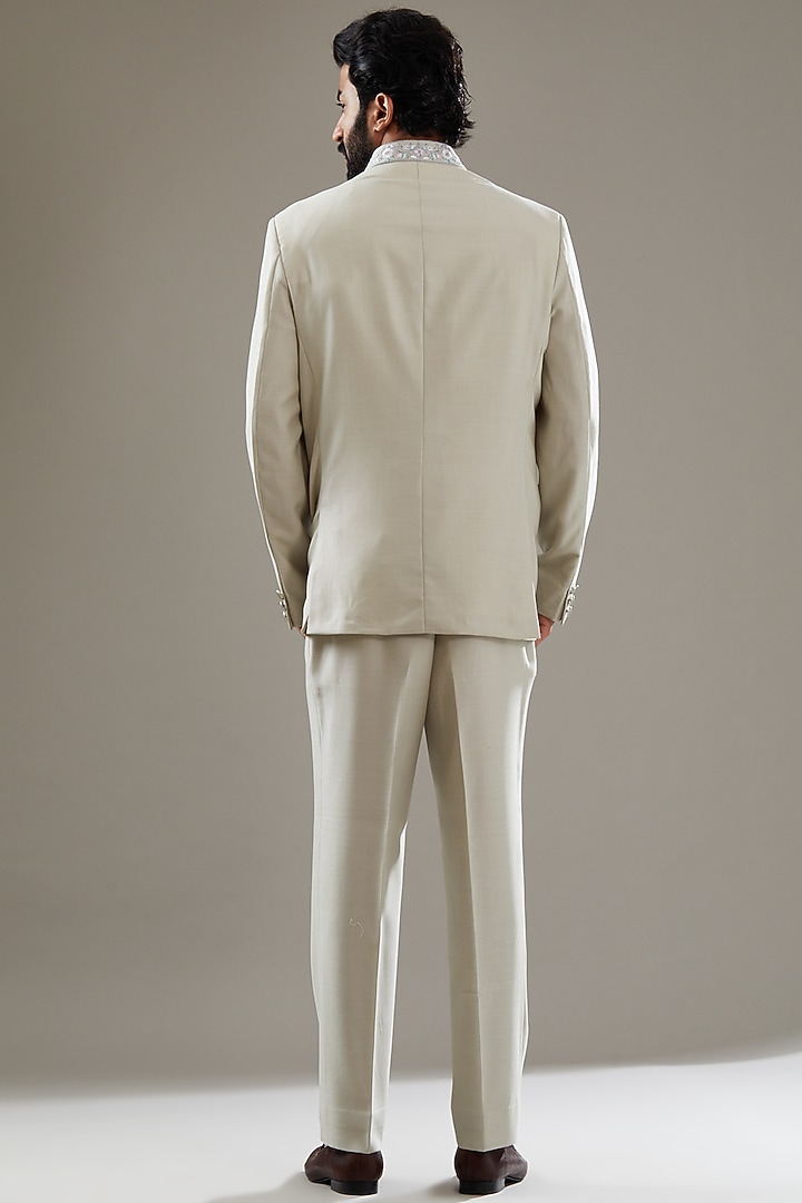 Light Olive Italian Fabric Embroidered Jodhpuri Suit Set by SBJ at Pernia's Pop Up Shop