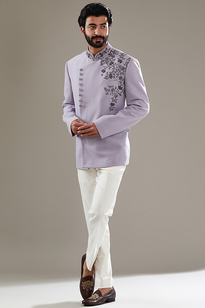 Light Mauve Lycra Embroidered Jodhpuri Set by SBJ