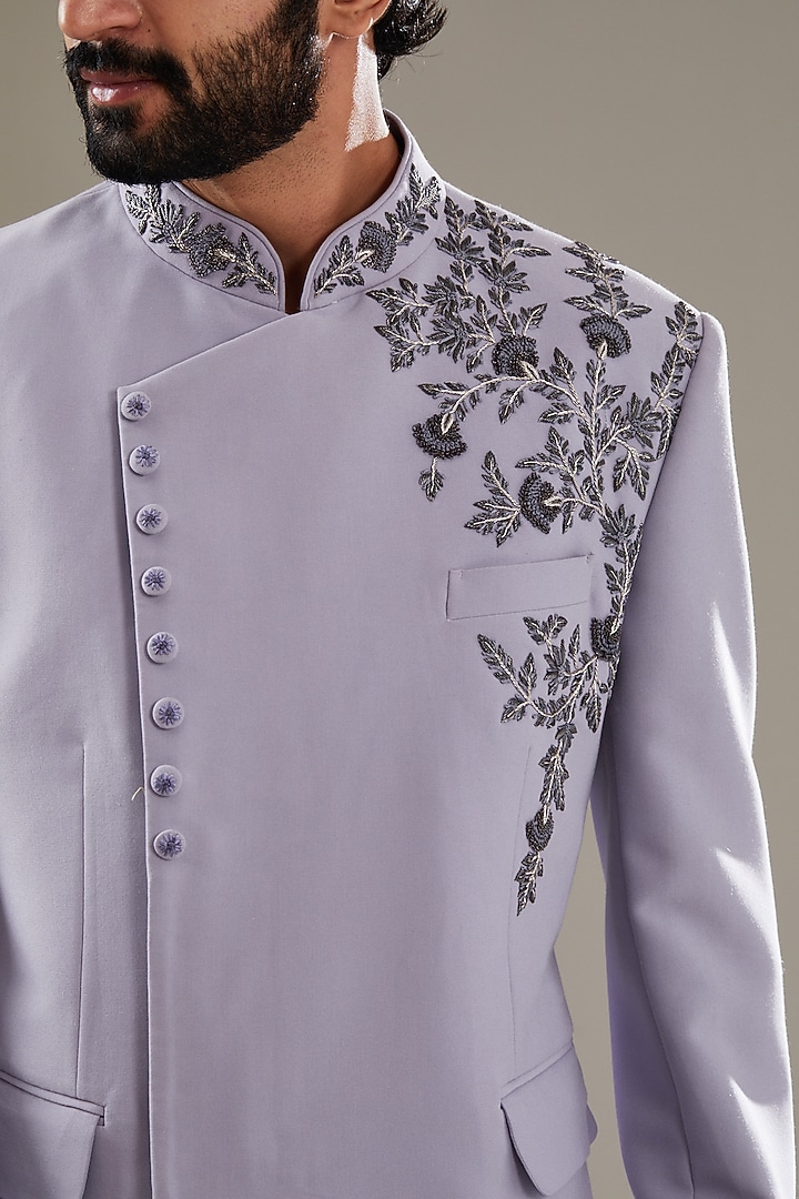 Light Mauve Lycra Embroidered Jodhpuri Set by SBJ at Pernia's Pop Up Shop