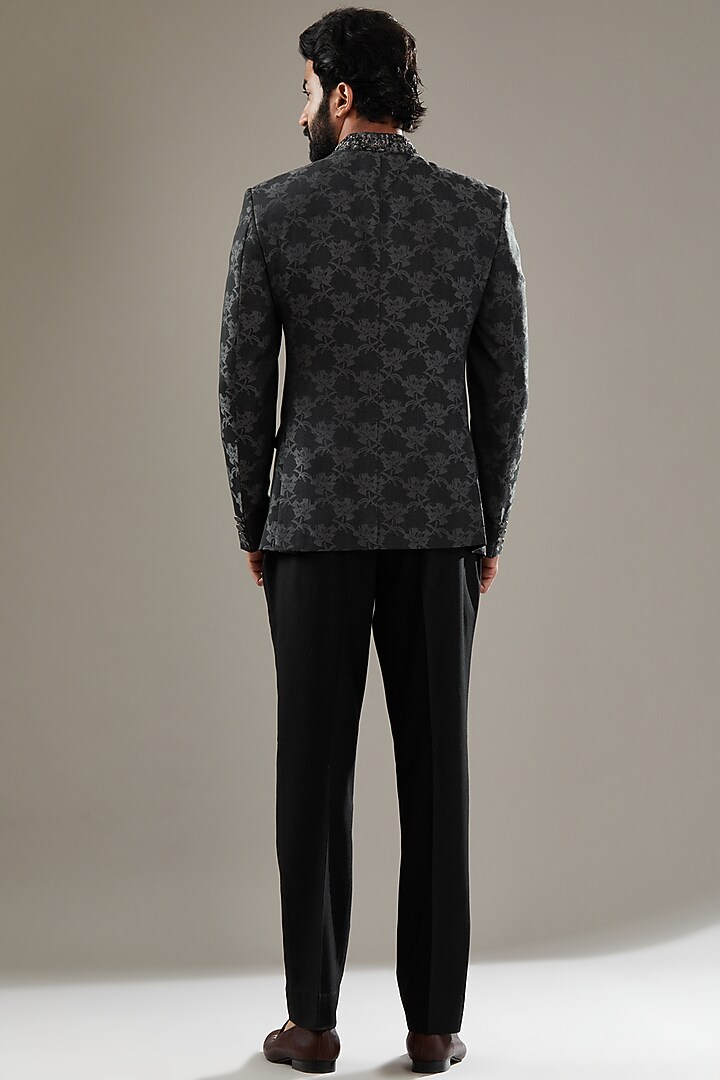Charcoal Grey Italian Fabric Embroidered Jodhpuri Set by SBJ at Pernia's Pop Up Shop